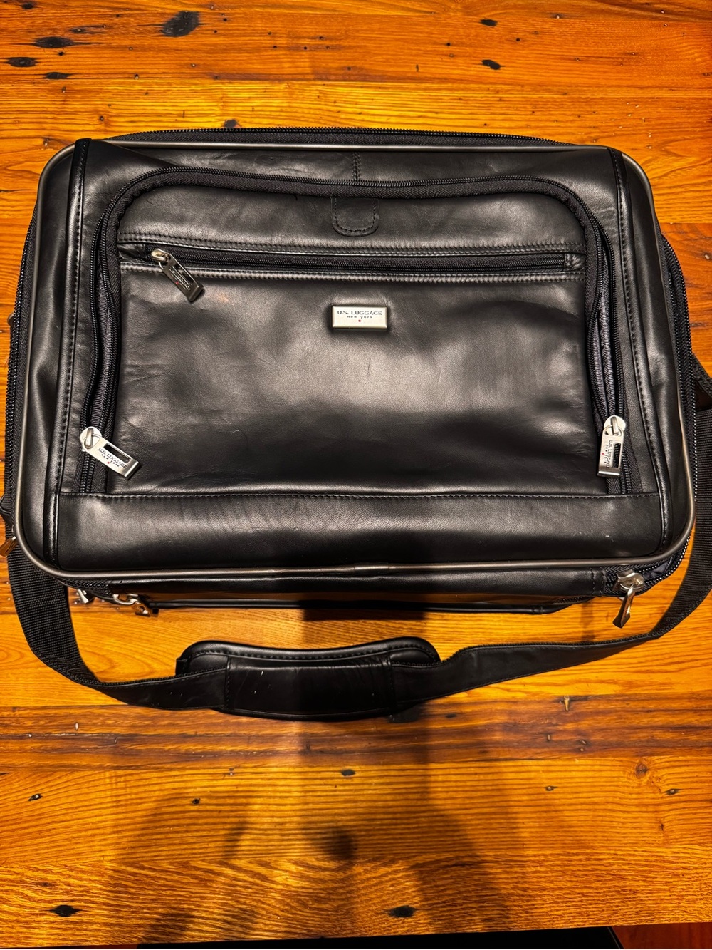 U.S. Luggage New York Black Leather Overnighter Laptop Briefcase NWOT